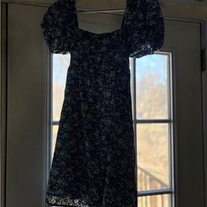 Floral Square-Neck Mini Dress in Navy